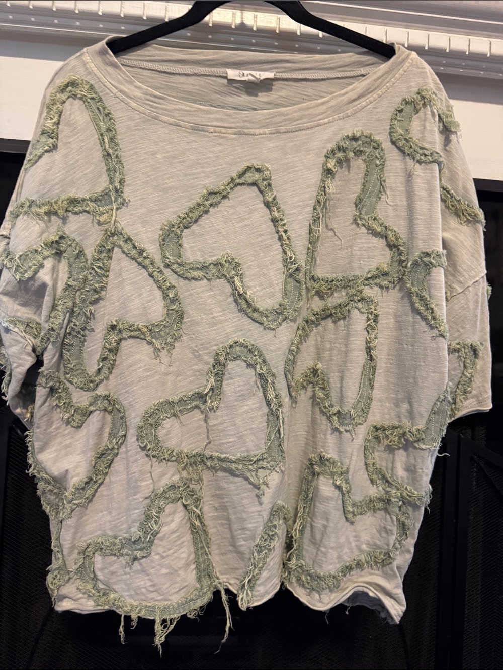Oli & Hali Cream Boxy Top with Sage Heart Appliqués